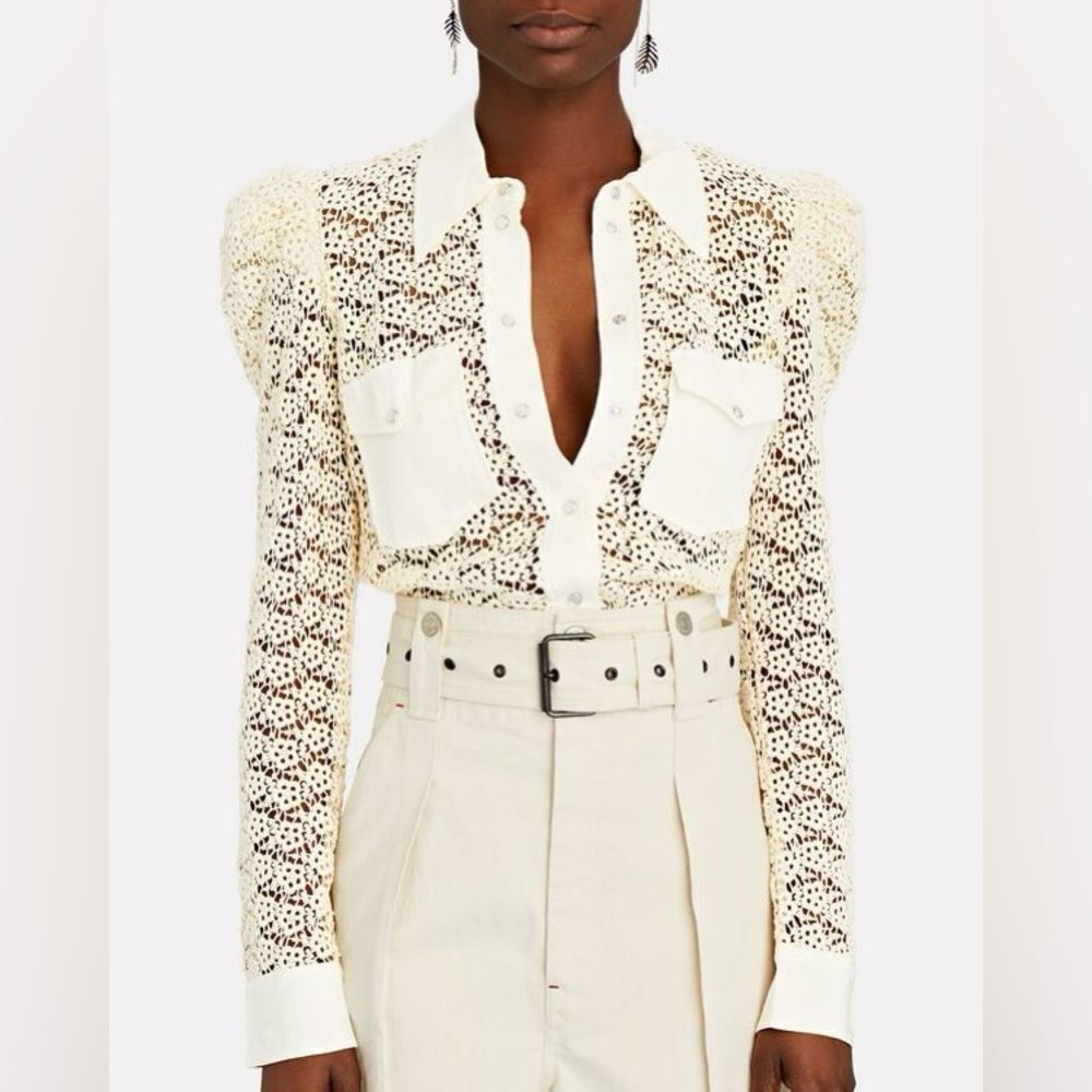 ISABEL MARANT Ewen Lace Button-Down Blouse. Ivory. Brand New w/o Tags. SZ 34 XS
